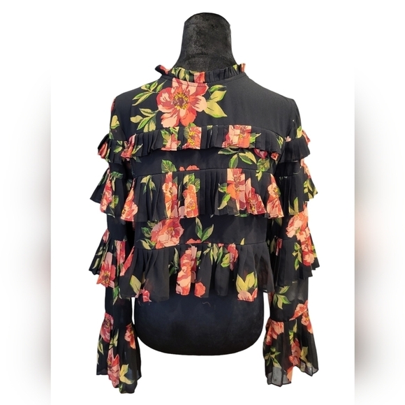 Forever 21 Crop Top Floral Ruffle L/S Top Med - Picture 2 of 12